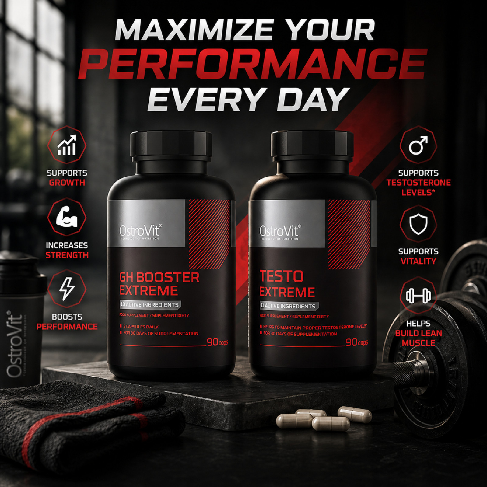 GH BOOSTER EXTREME + TESTO EXTREME -Muscle regeneration, strength, testo-booster