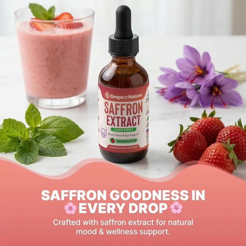 Drops Of Nature Pure Saffron Extract Supplement Liquid 2 fl oz Strawberry Mood