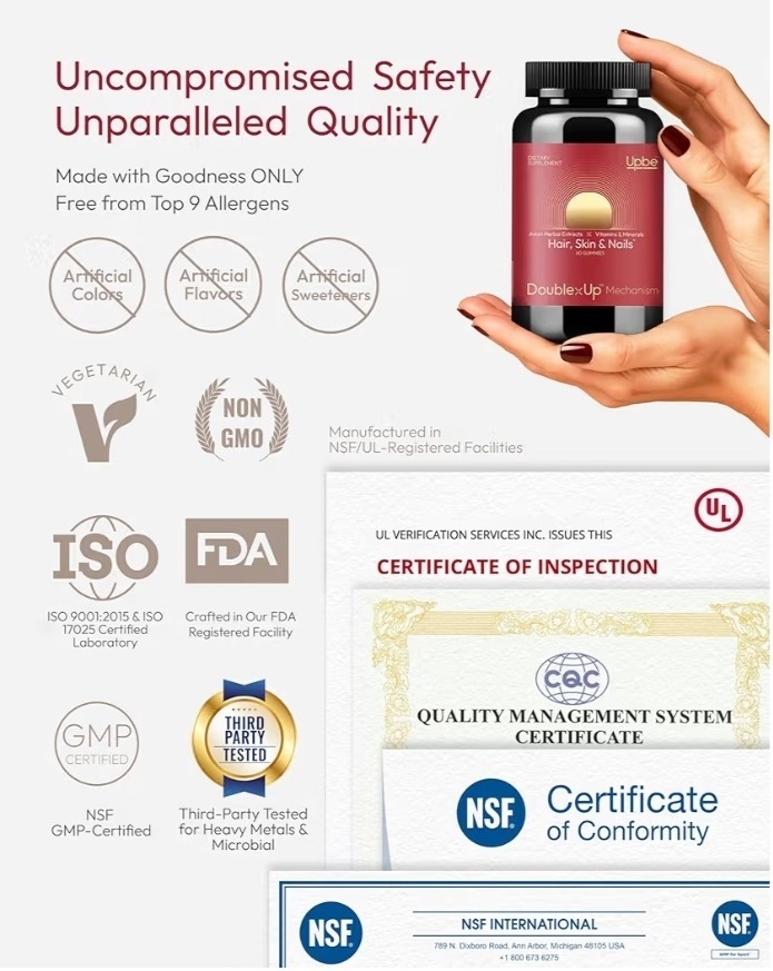Upbe Hair Skin Nails Mixed Fruit Ginseng Gummies Biotin Vitamins 60 Vegetarian