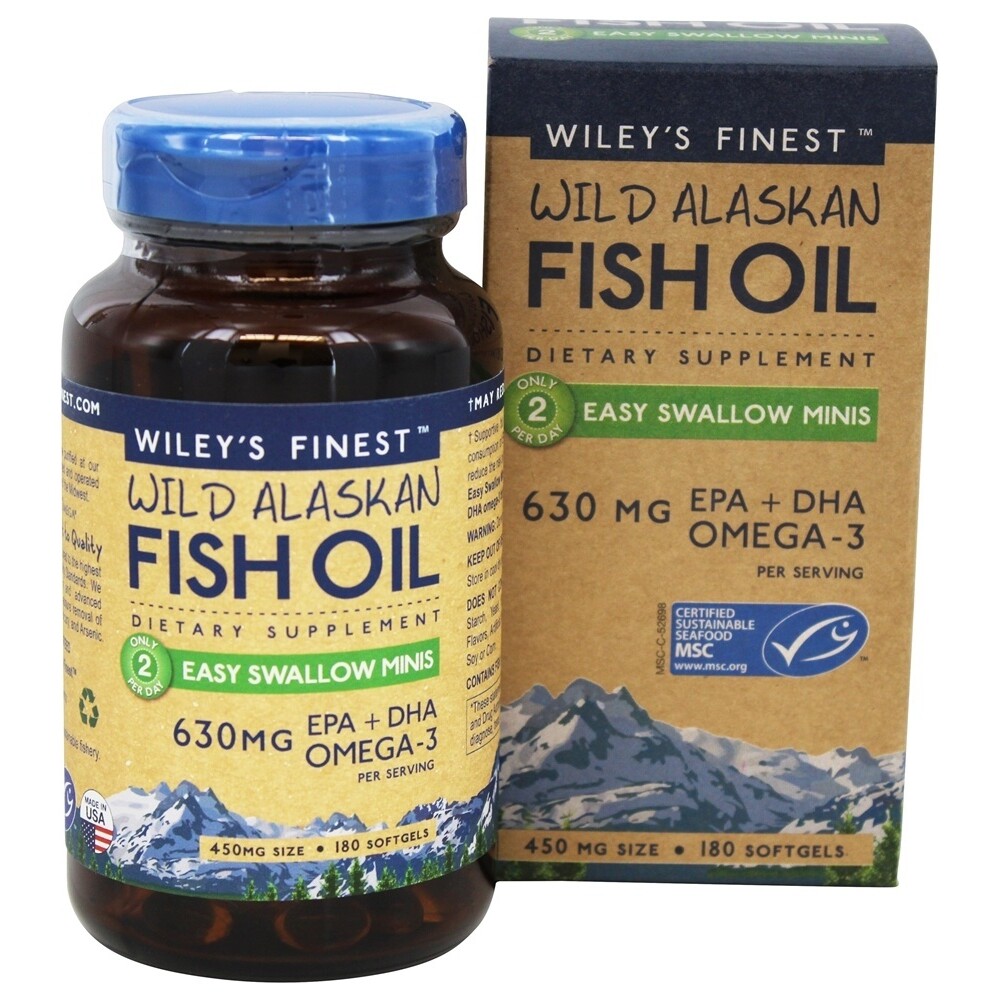Wiley’s Finest Wild Alaskan Fish Oil Easy Swallow Minis 450 mg., 180 Softgels