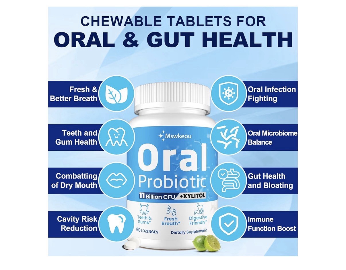 2 Packs Mswkeou Oral Probiotics for Mouth Bad Breath for Adults 11 Billion CFU