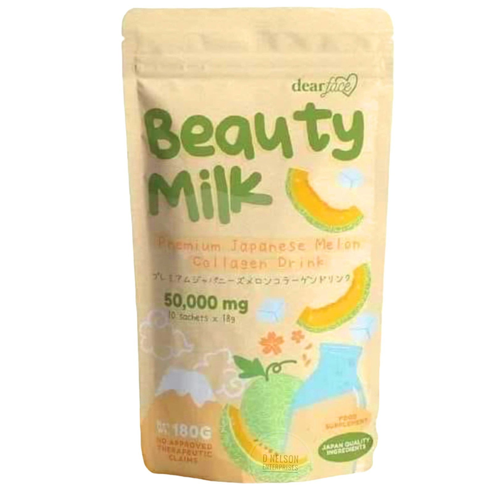 Dear Face Beauty Milk Japanese Collagen Melon Drink, 10 Sachets X 18g