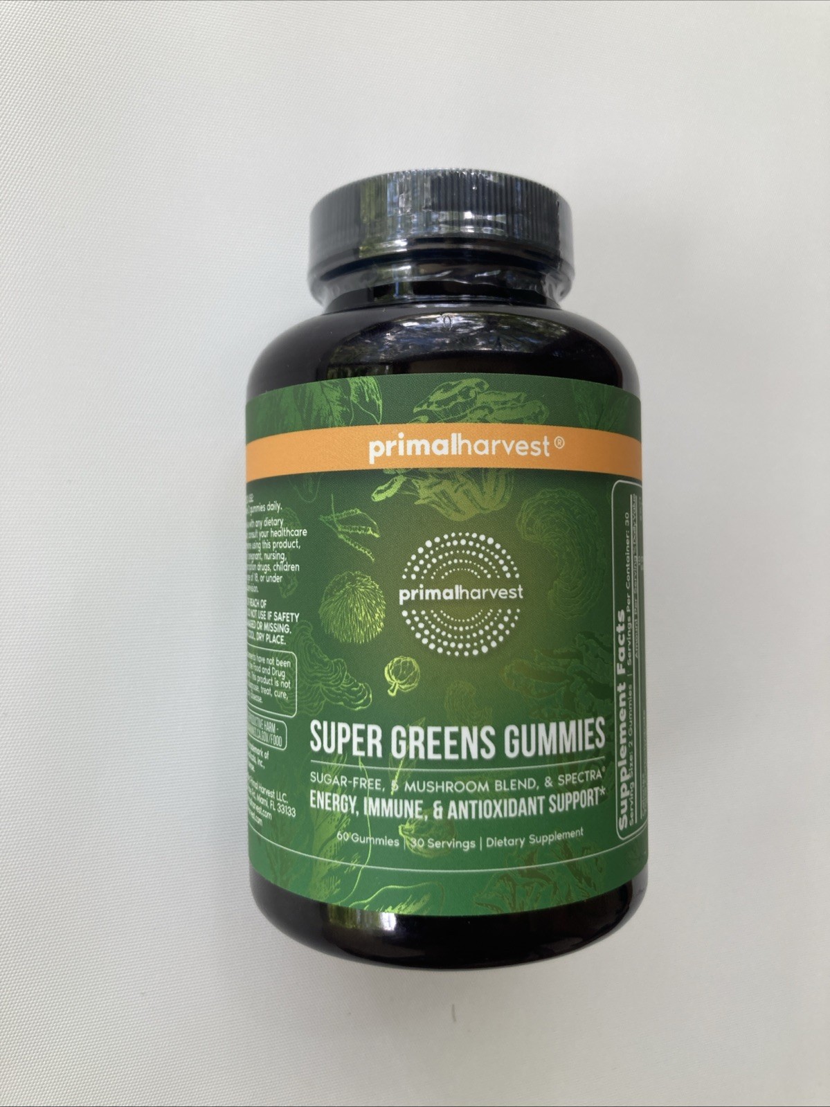 Primal Harvest Super Greens with 5 Mushroom Blend, 60 Gummies Exp 04/27 Read Des