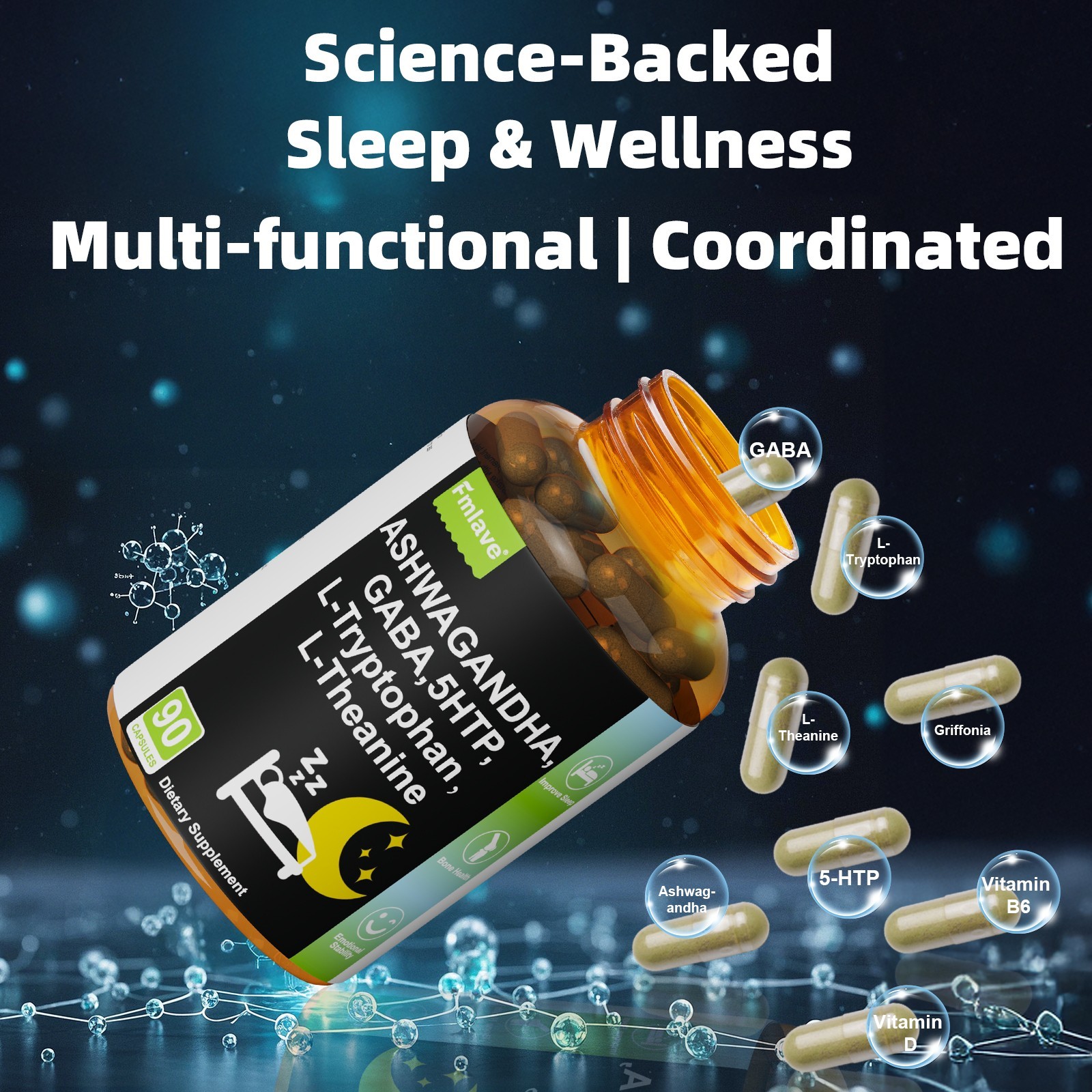 Anti Anxiety Formula With Gaba, L-Theanine, 5-HTP, Ashwagandha, Magnesium 180pcs
