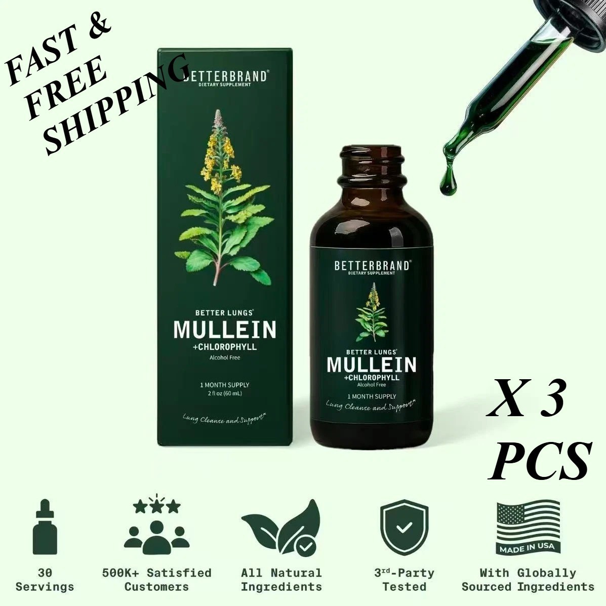 NEW Mullein Leaf & Chlorophyll Drops for Lung Detox & Mucus Cleanse – 30Servings