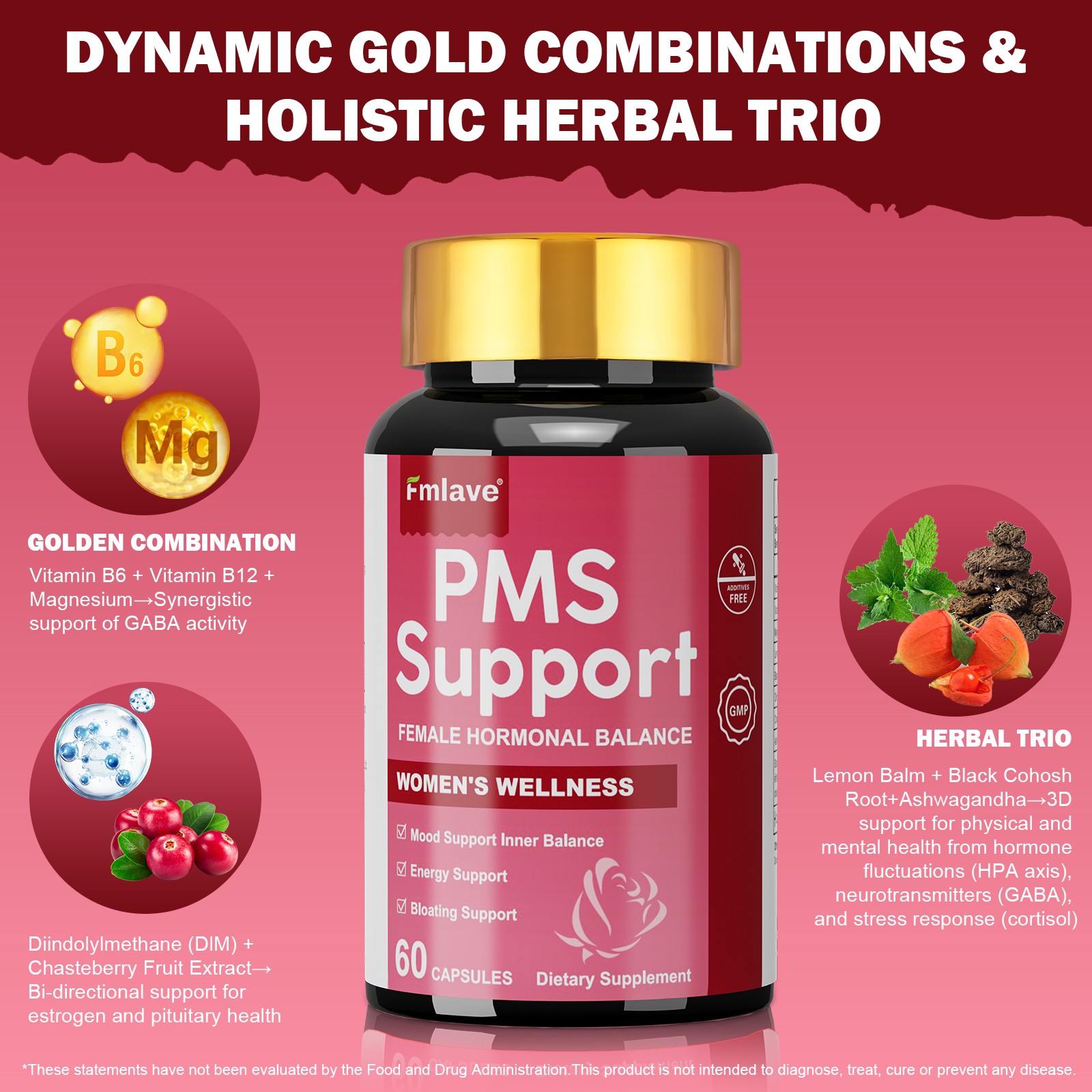 PMS Support Supplement for Women with PMS Relief Hormone Balance Period 60 caps