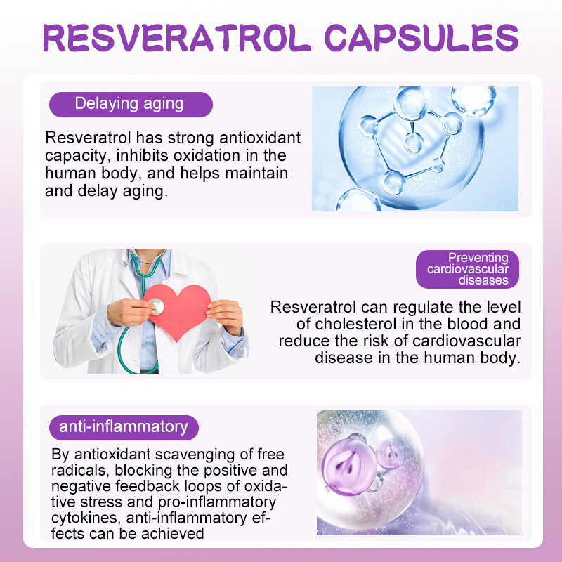 Resveratrol Capsules 1200mg Serving Vegan Capsules Anit-Aging and Cardiovascular