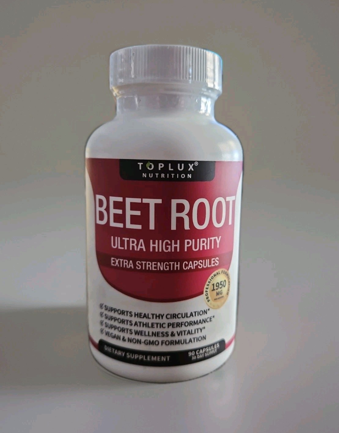 Toplux Nutrition Beet Root 1950mg Circulation Support 90 Capsules Exp 8/28