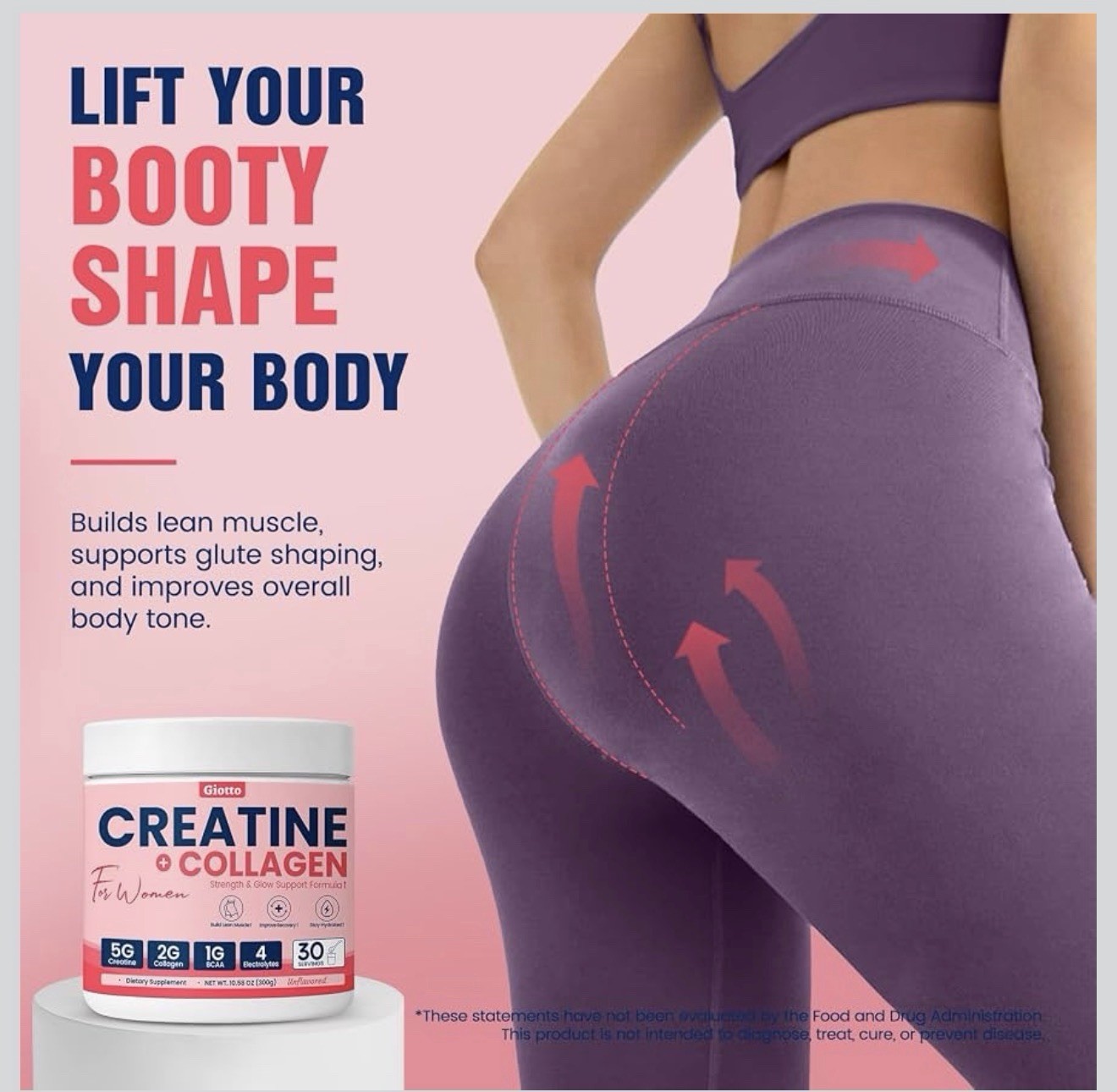Giotto Creatine + Collagen w/ BCAA Biotin Women Unflavored 30 Serv