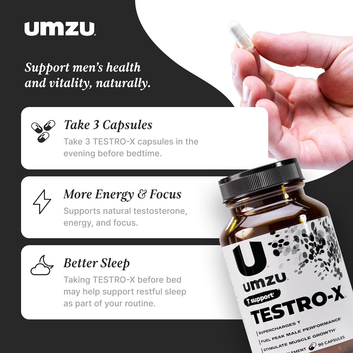 Testro-X Supplement for Men – 90 Capsules for 30 Day Supply – Supports Energy, F