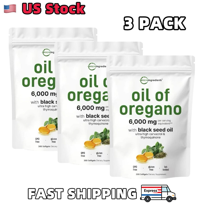 New 3 Pack Oil of Oregano with Black Seed Oil, 300 Softgels NEW Microingredients
