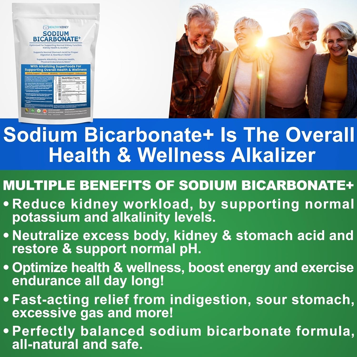 Organic Use Sodium Bicarbonate Alkaline Supplement Kidneys Stomach Powder 1LB