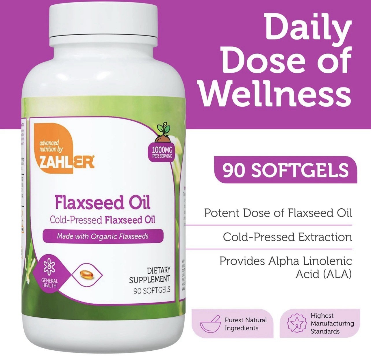 Zahler Organic Flaxseed Oil – 1000mg Softgels – 90 Count (Pack of 1), Zh245