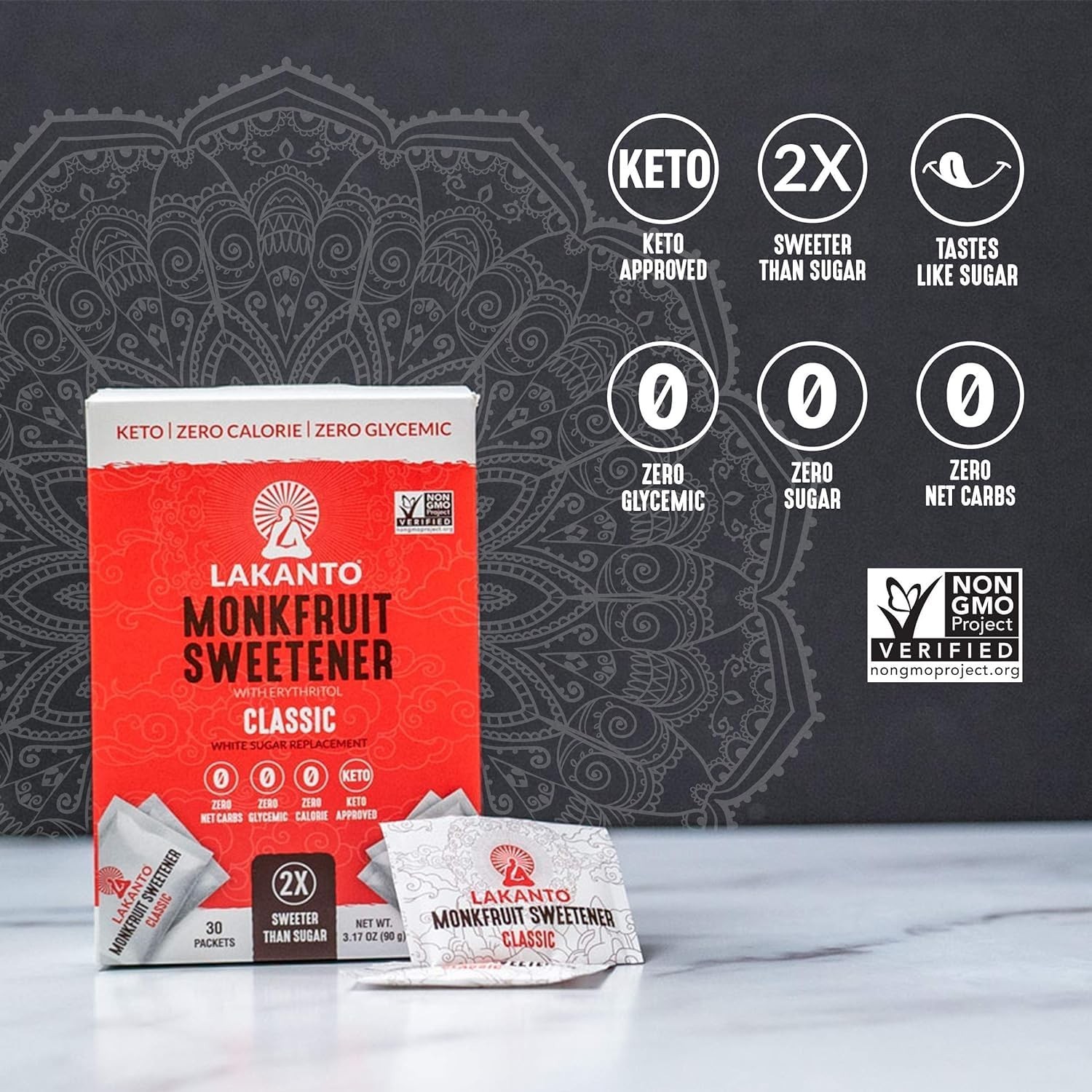 Lakanto Monkfruit Sweetener with Erythritol Packets 30 pckts Each (Pack of 6)