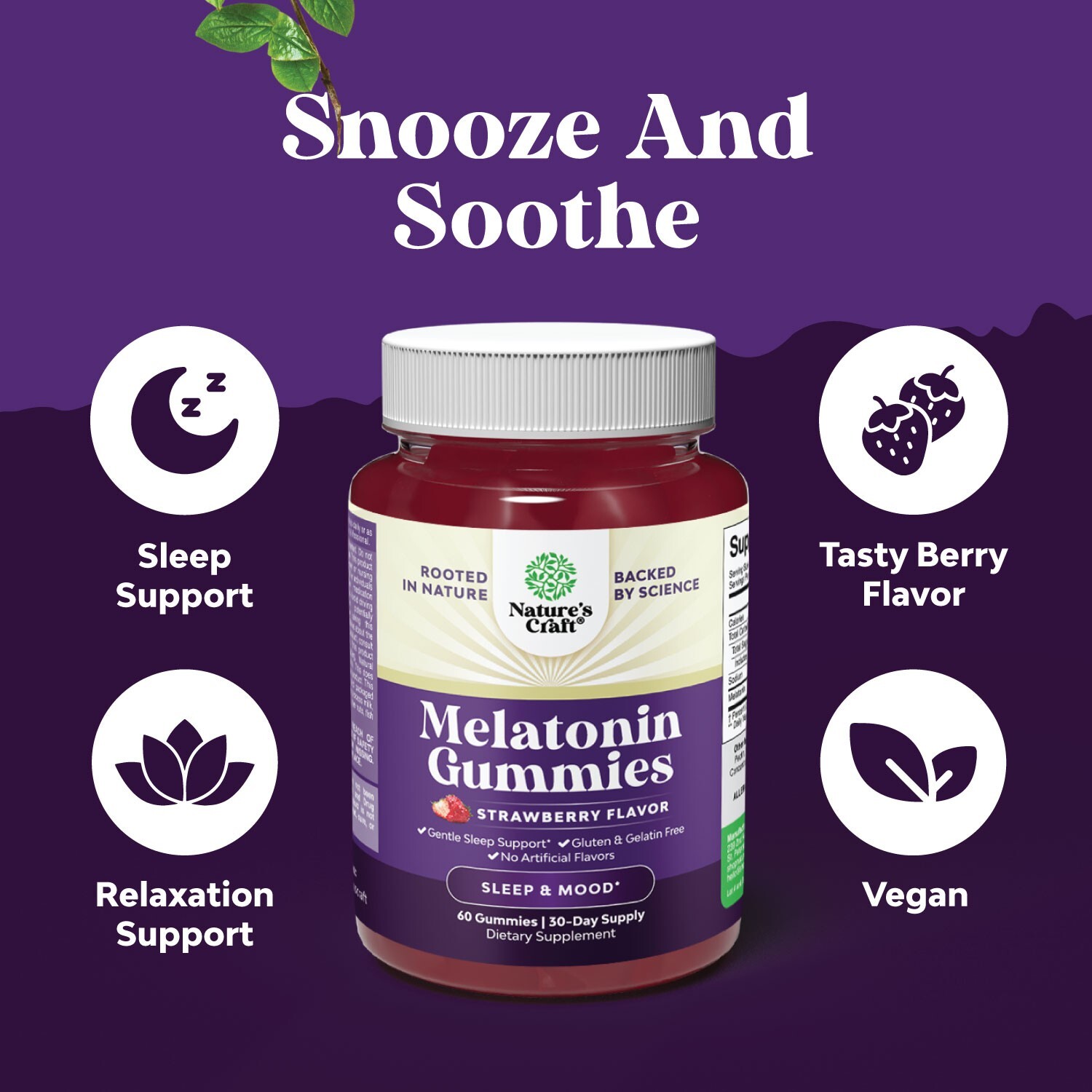 Melatonin 5mg Per Serving Natural Gelatin Free and Halal Melatonin Gummies 60ct