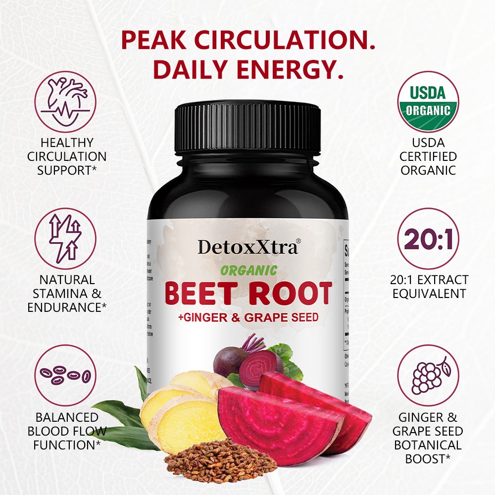Organic Beet Root Capsules-Supports Circulation, Heart Health&Energy 30~120 Caps