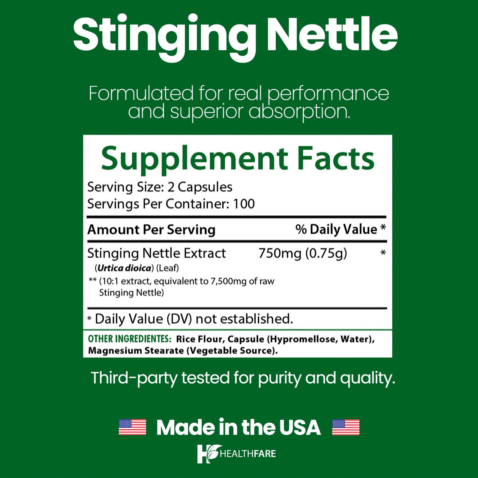Stinging Nettle Leaf Extract 7500mg | 200 Caps Maximum Strength Urtica Dioica