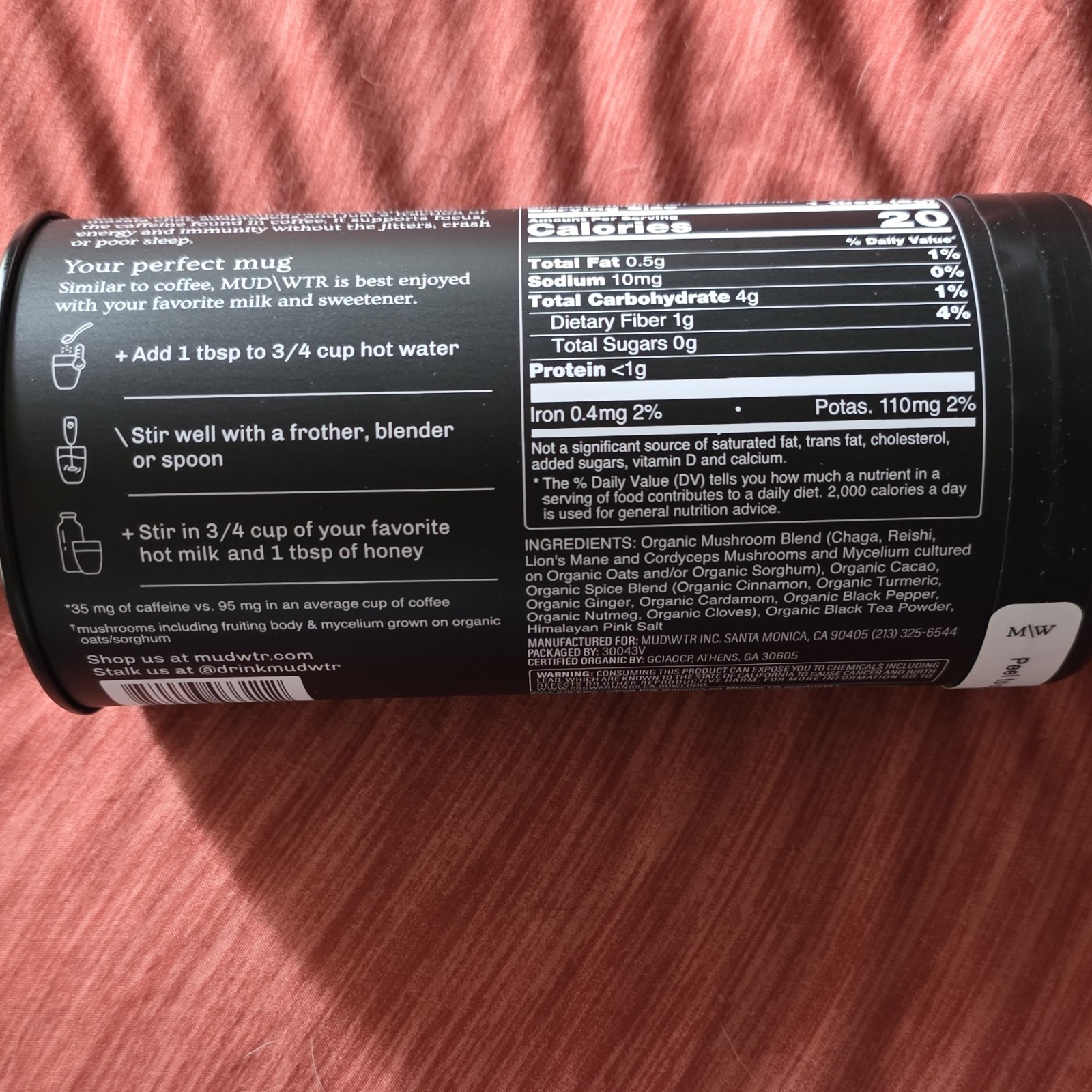 MUDWTR Original Coffee Alternative Powder Masala Chai Organic Mushroom 20 Serv