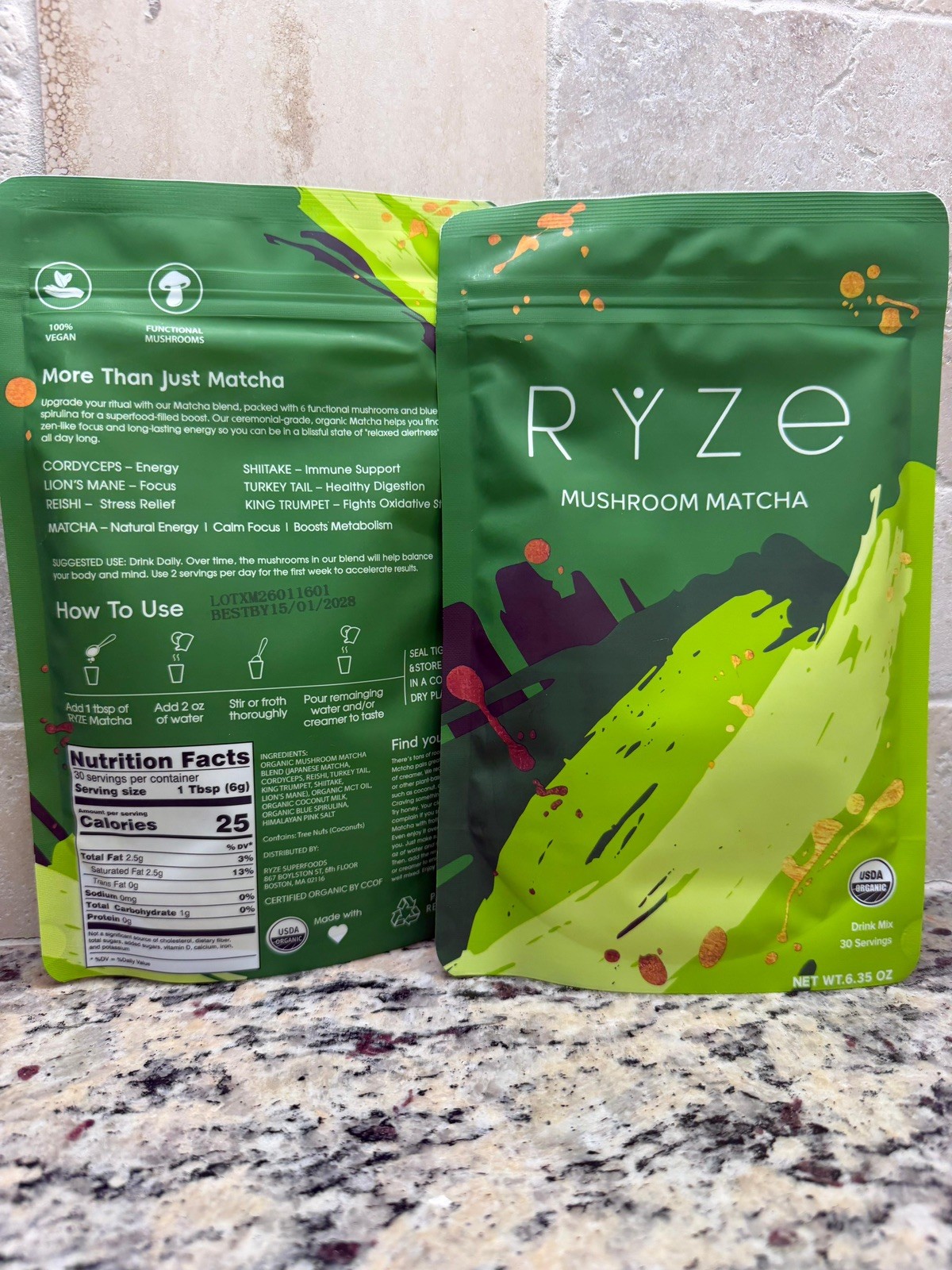 Ryze Organic Mushroom Matcha 2 Pack – 30 Servings Sealed Exp 2028