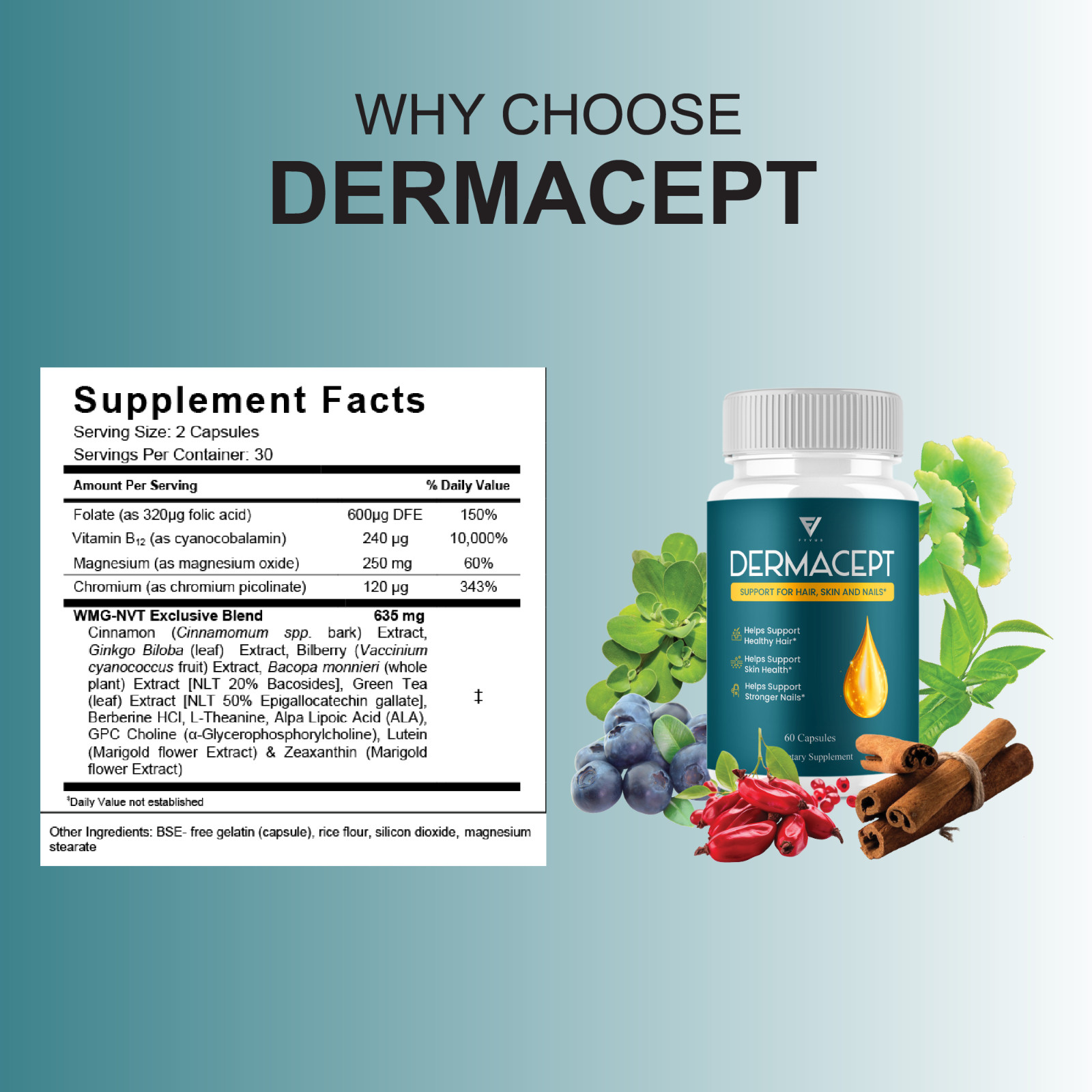 (3 Pack) DermaCept Advanced Capsules, DermaCept Supplement (180 Capsules)