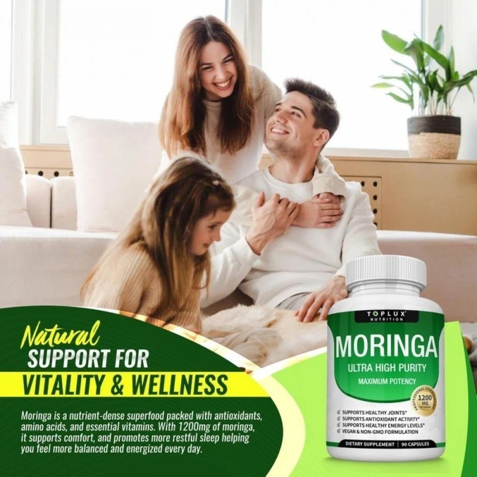 TOPLUX Moringa Capsules 1200mg Pure Moringa Powder Immune Gut health 90 Capsules