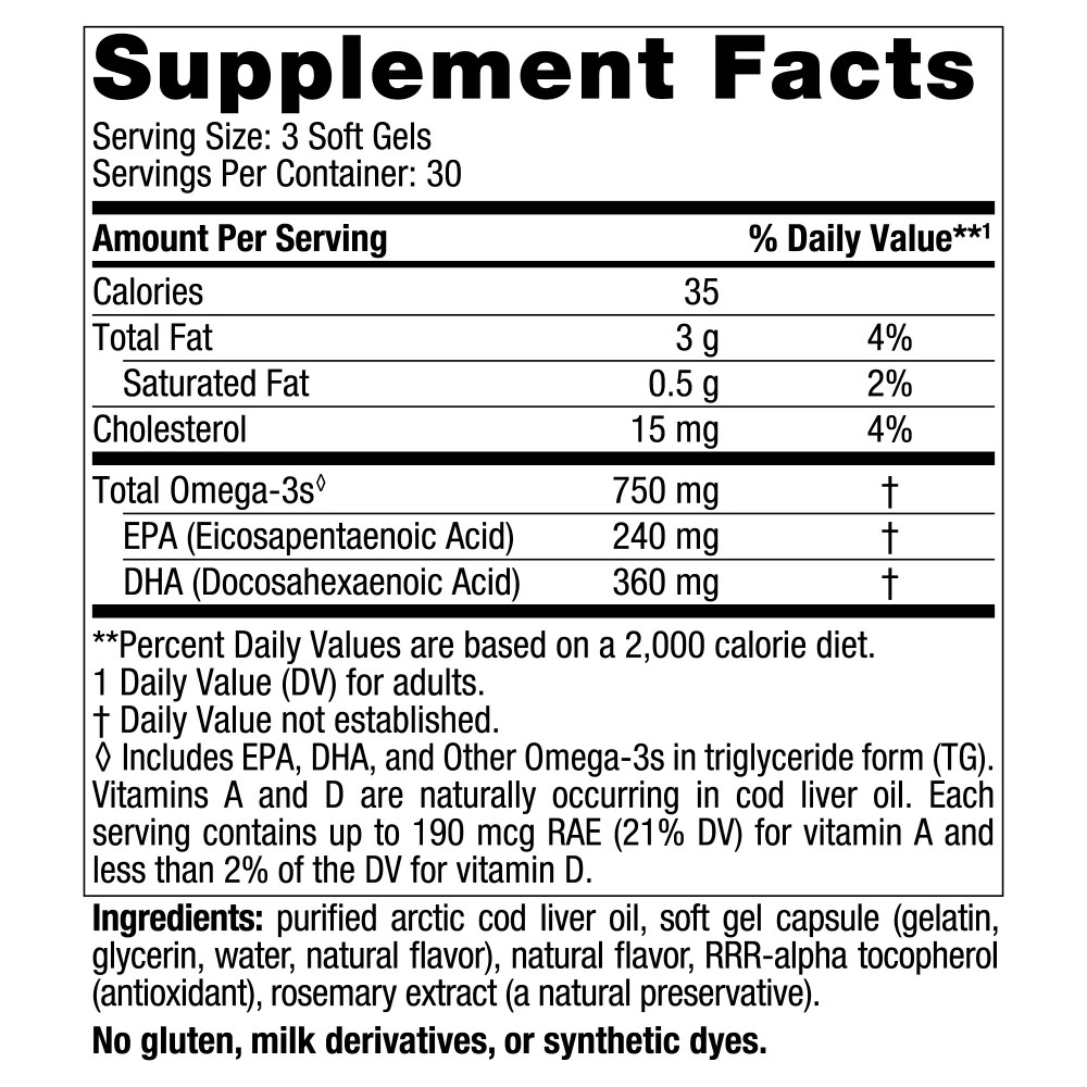 Nordic Naturals Arctic CLO – All Natural Cod Liver Oil Soft Gels, Lemon, 90 Ct
