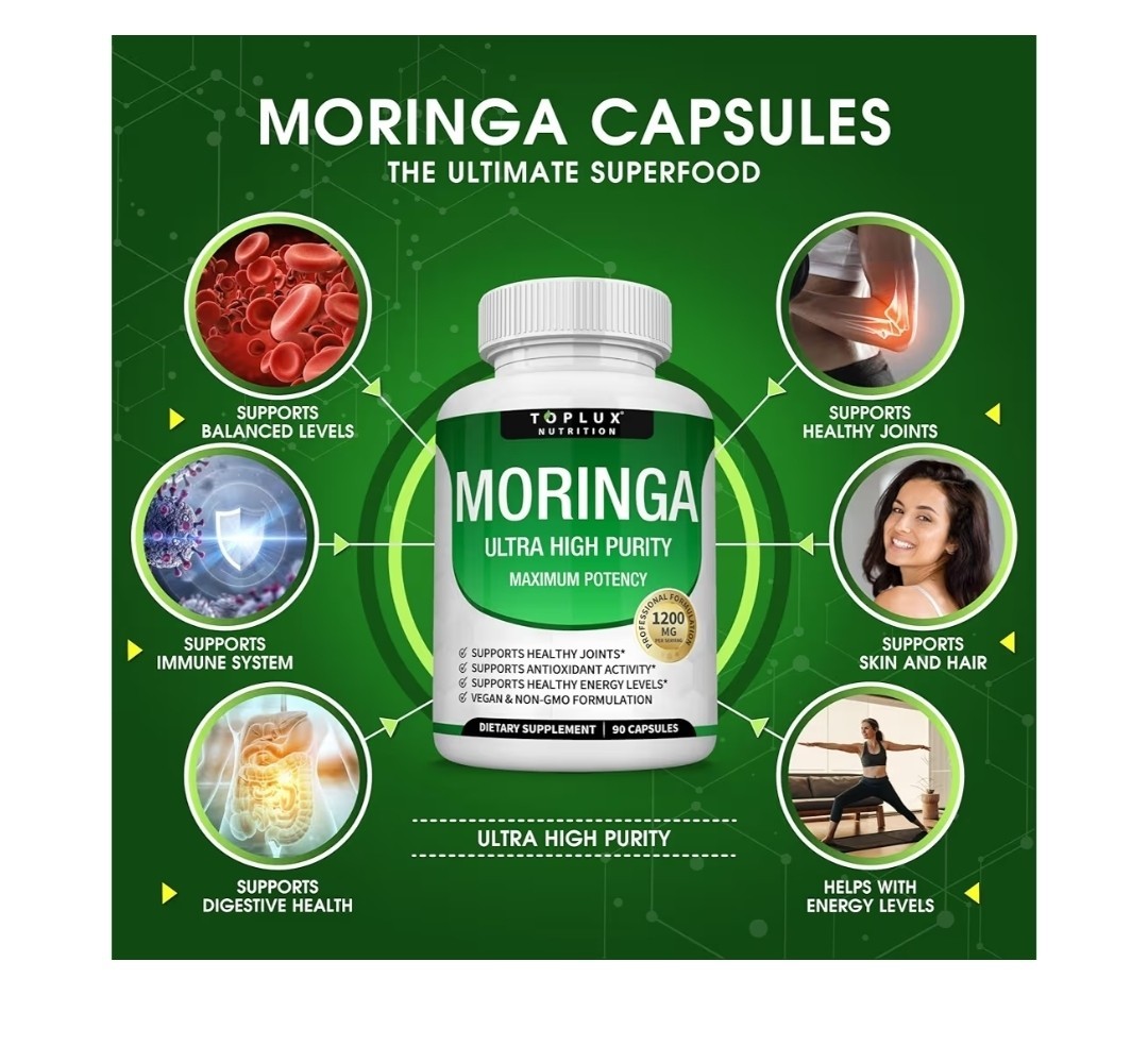 Toplux Moringa Capsules 1200mg – Pure Moringa Powder High Potency Leaf