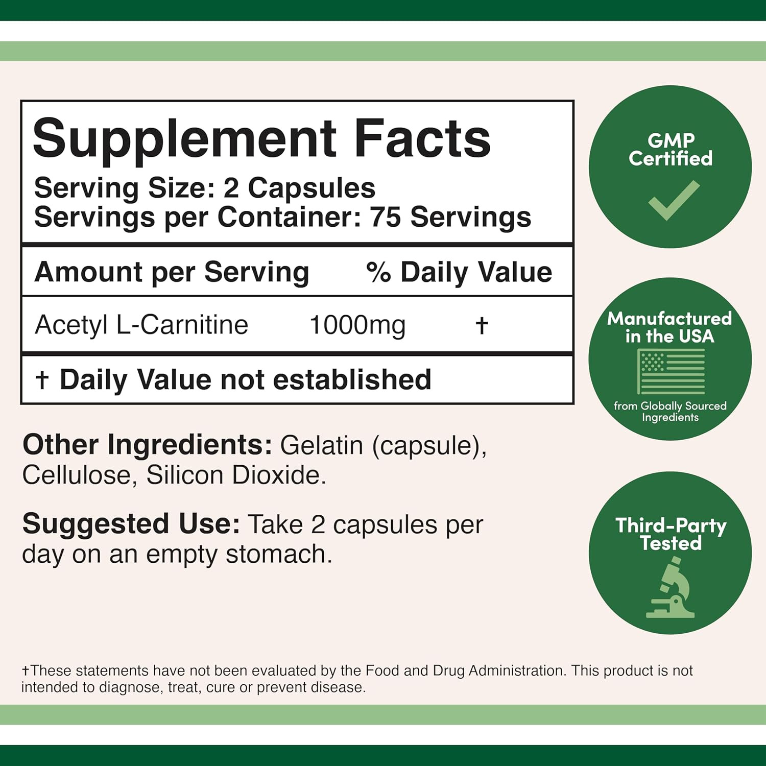 Acetyl L-Carnitine 1,000Mg per Serving, 150 Capsules (ALCAR for Brain Function S