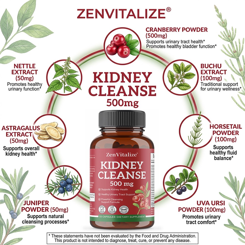 Herbal Kidney Cleanse Supplement,15-in-1 Plant Blend,Urinary Function,30~120Caps