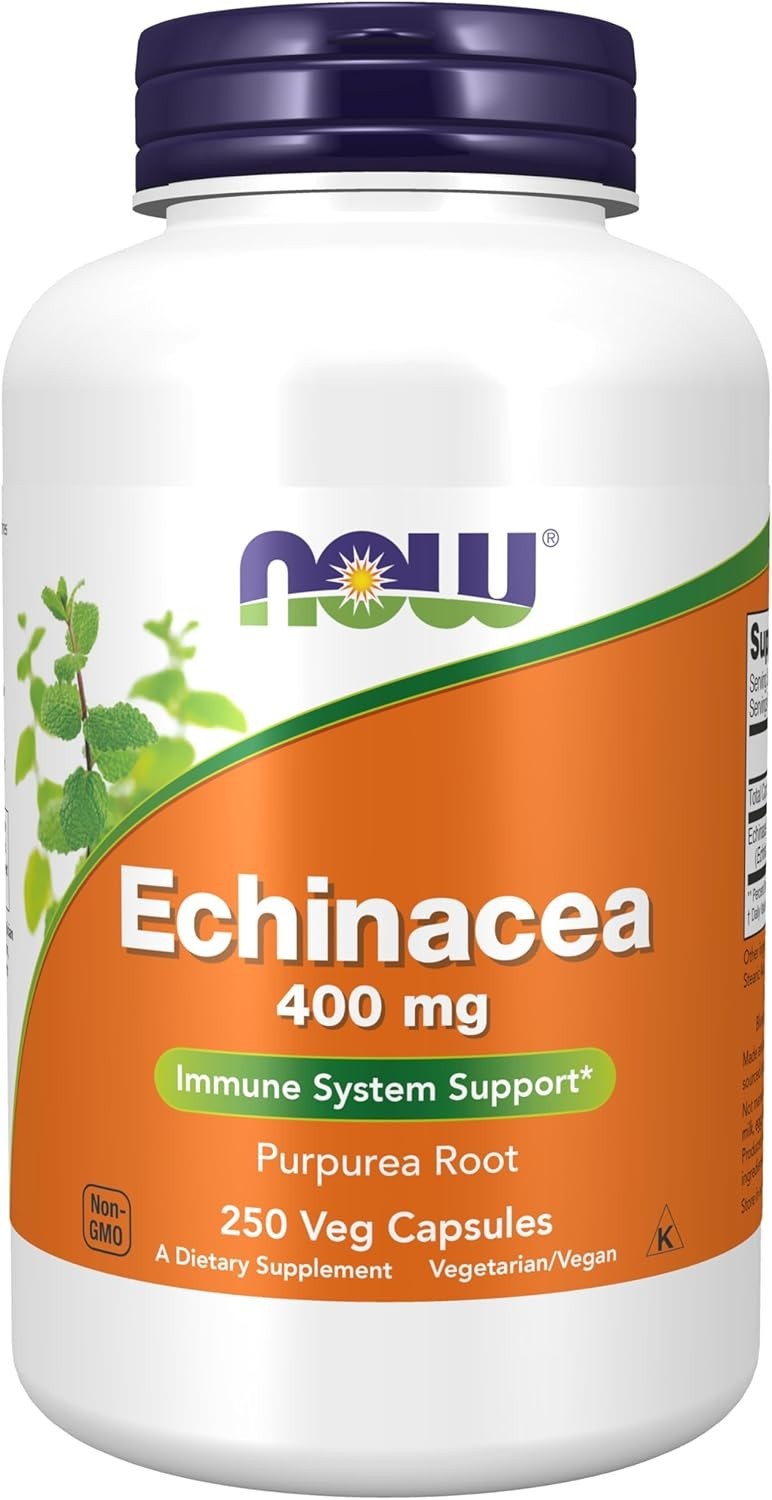 NOW Food Supplements, Echinacea 400 mg, Immune Support, 250 Veg Capsules, 6/26