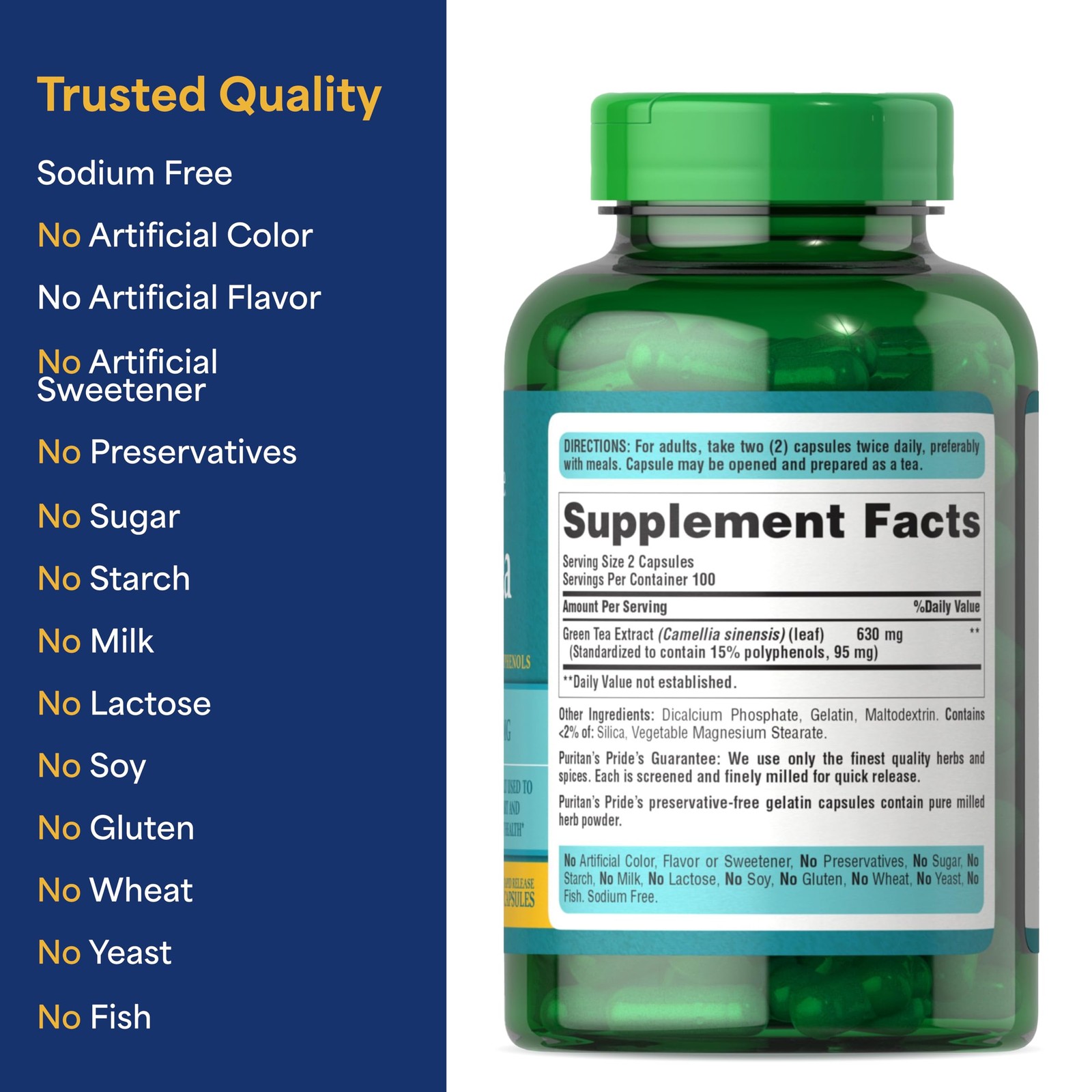 Puritan’s Pride Green Tea Standardized Extract 200 Count (Pack of 1), White