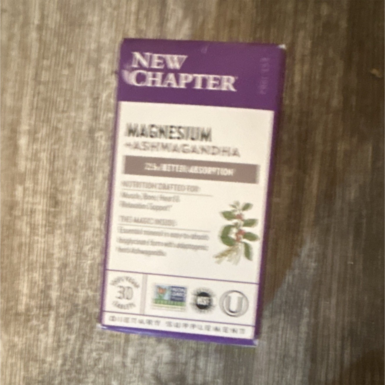 New Chapter Magnesium Ashwagandha Tablets NSF Certified Non-GMO Vegan 30