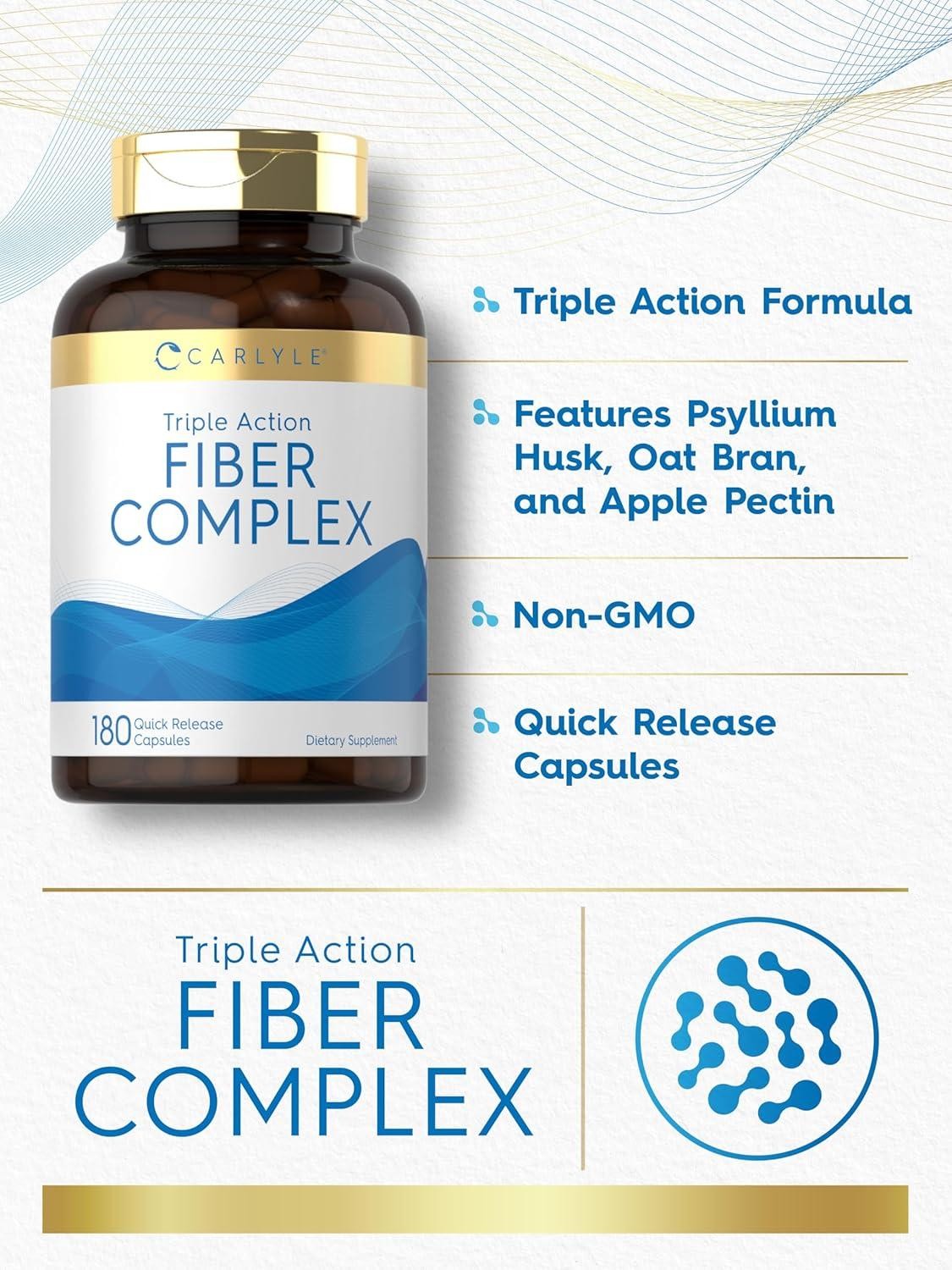 Fiber Complex Triple Action Psyllium Husk Oat Bran Regularity Restore, 180 Caps