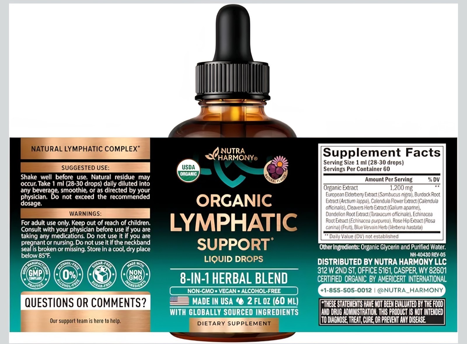 Nutra Harmony Natural Lymphatic Drainage Supplement 8-in-1 60ML Exp 4/2028