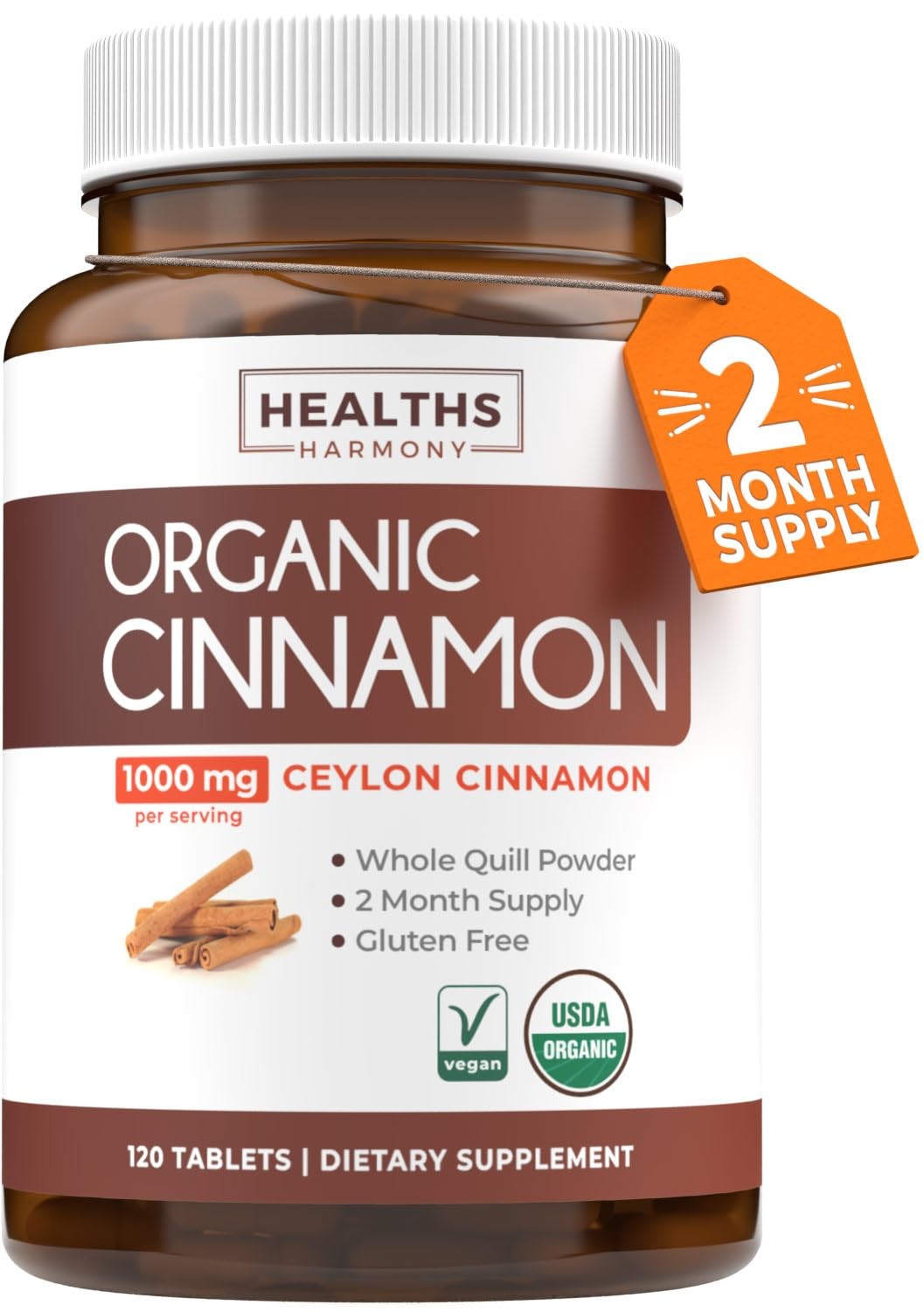 USDA Organic Ceylon Cinnamon Pills – High Potency 120 Count (Pack of 1)