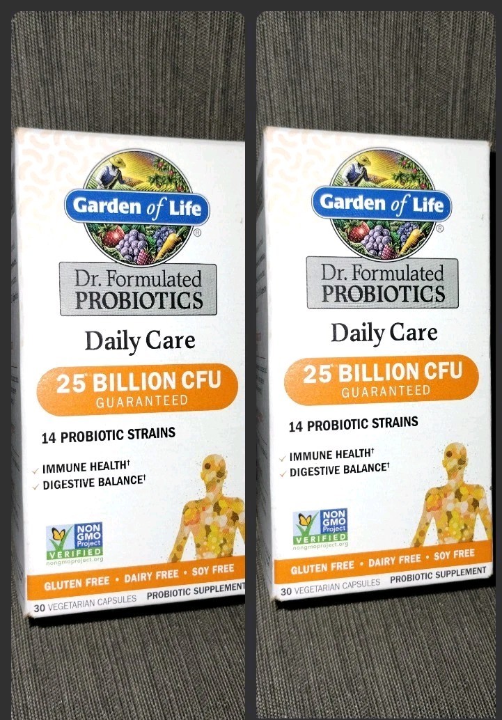 2 GARDEN OF LIFE DAILY CARE 25 BILLION CFU PROBIOTIC, 30 CAPSULES EACH EX 11/26+
