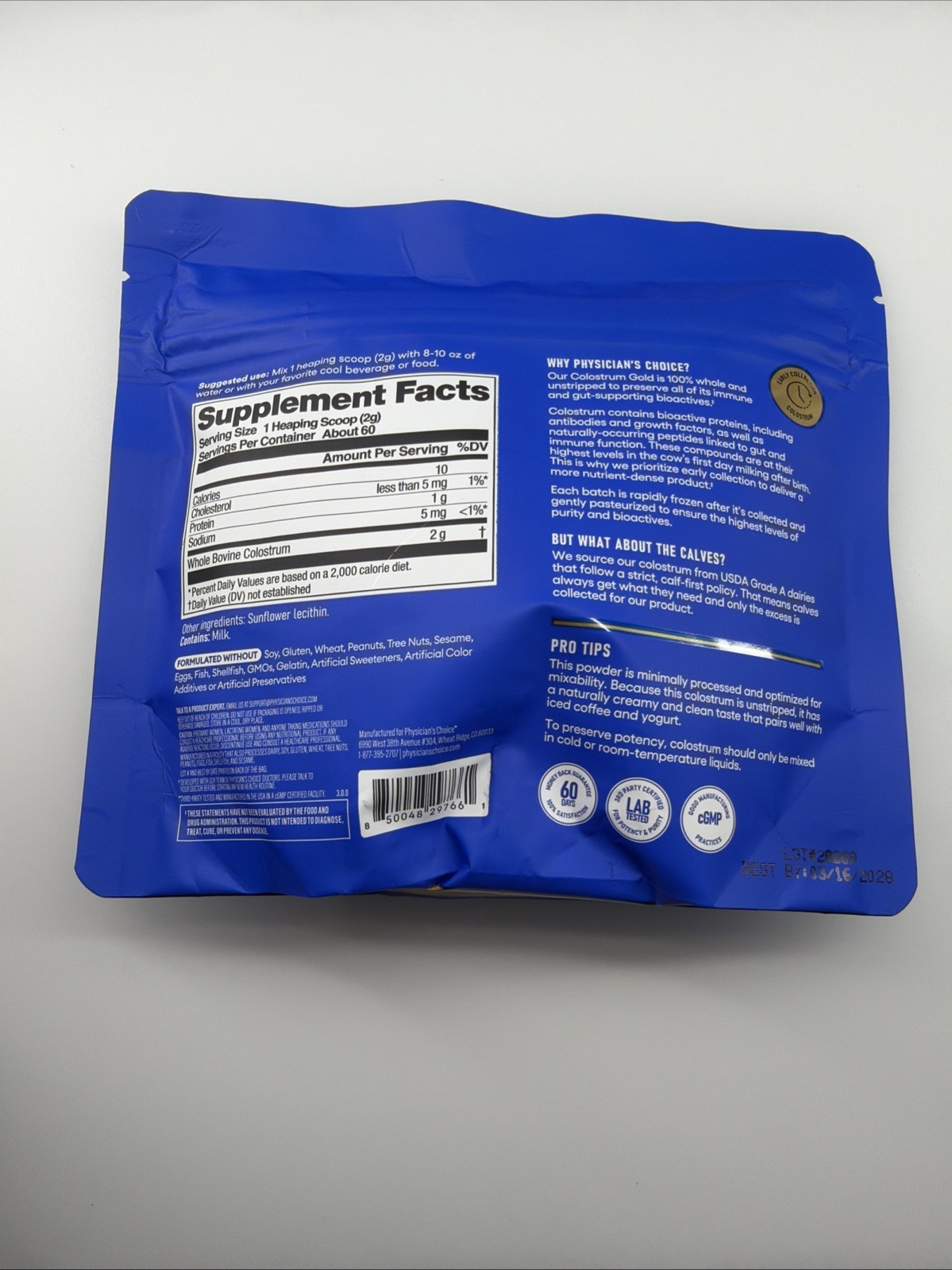 Physician’s Choice Colostrum Gold Powder Bovine Colostrum Unflavored 4.3oz