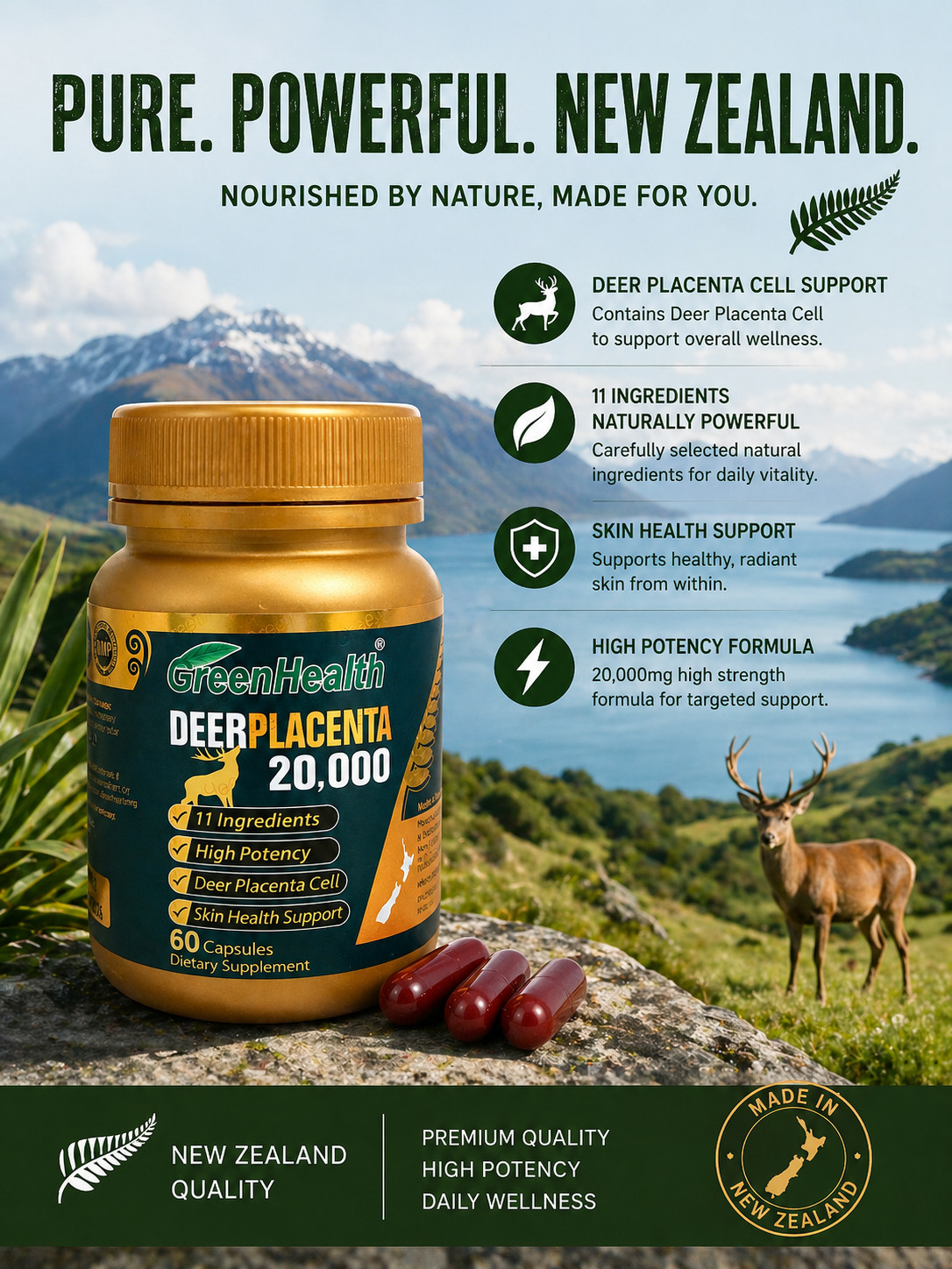 Green Health Deer Placenta Dietary Supplement – 60 Soft Gels