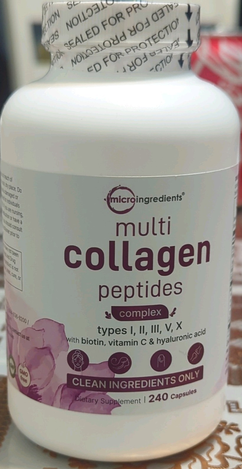 Micro Ingredients Multi Collagen Peptides w/ Biotin+C+HA 240 Caps Exp 01/2028