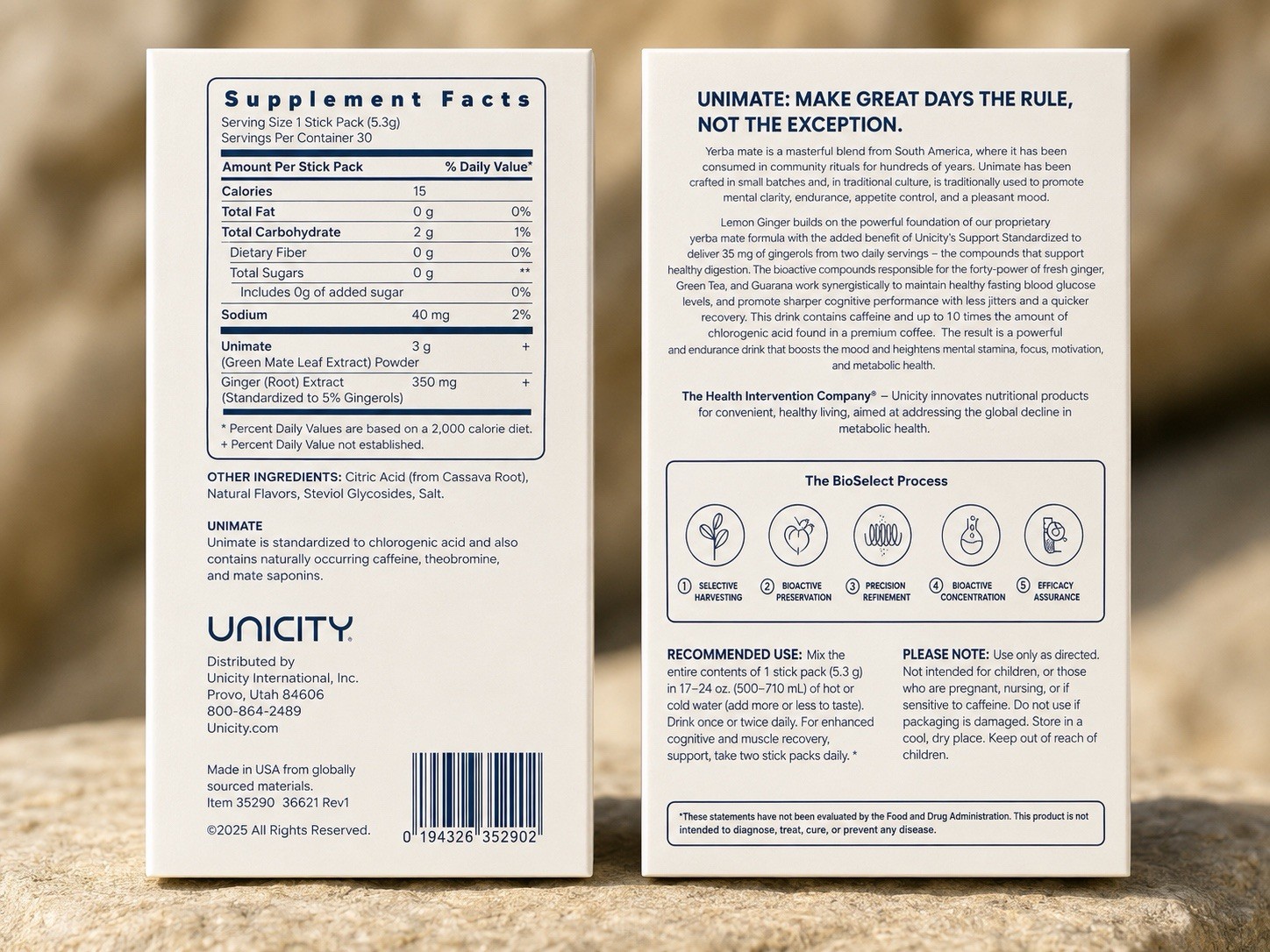 Unicity Unimate Yerba Mate Drink Mix Natural Lemon Ginger, 30 Sticks 5.6 oz