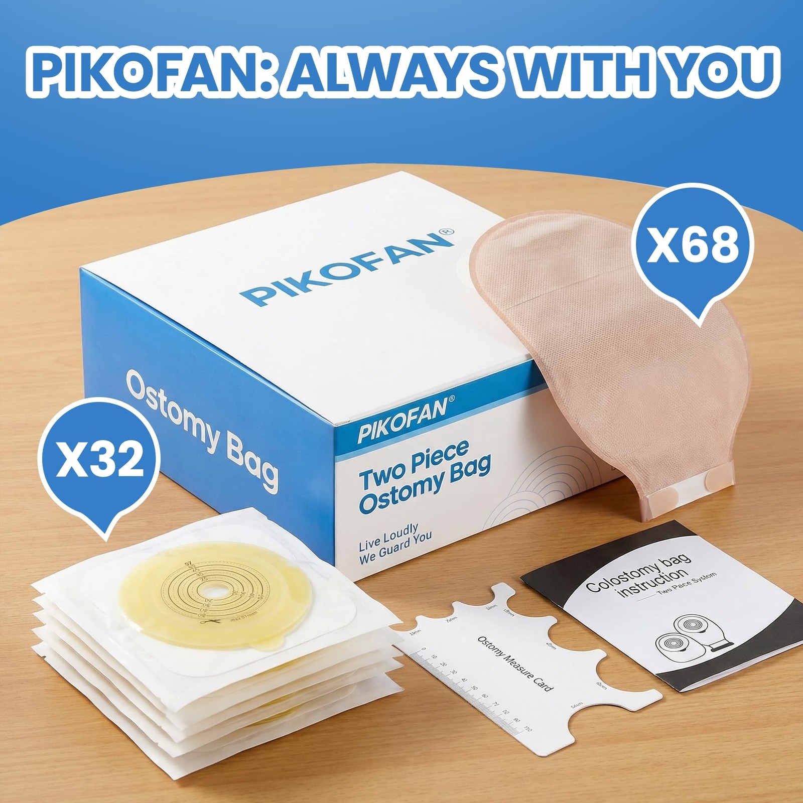 100 Count) 68 Colostomy Bags+32 Barriers, Two-Piece System with Hook and Loop…