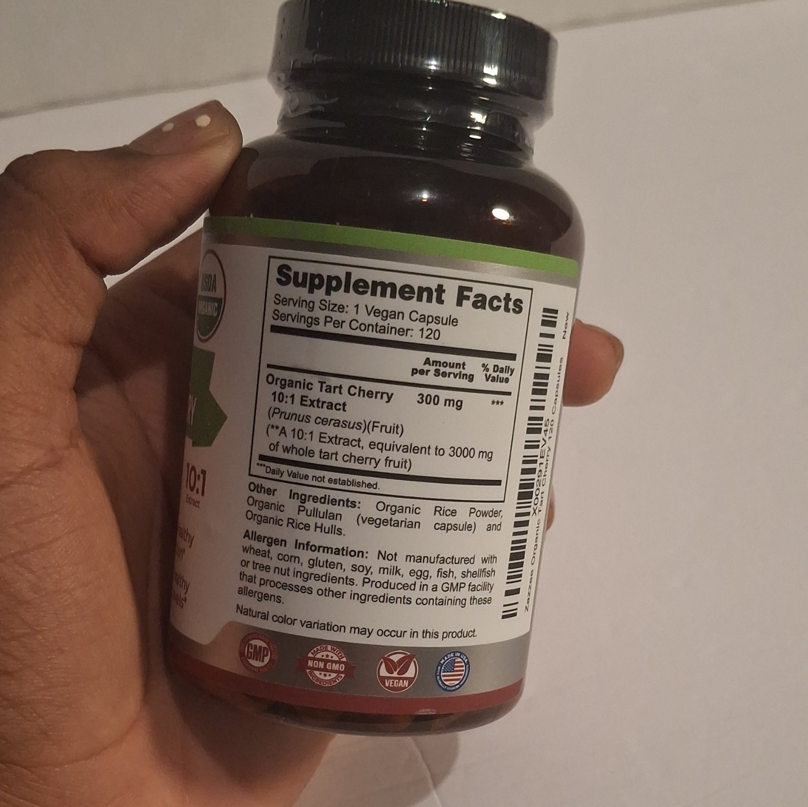 Zazzee Organic Tart Cherry 10:1 Extract 3000mg Vegan Capsules 120 Count