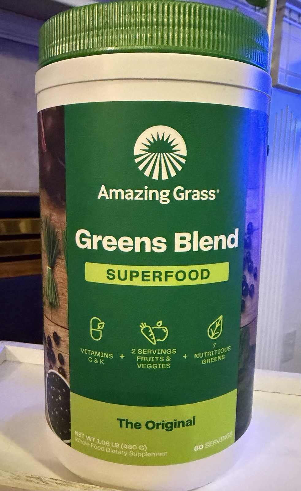 Amazing Grass Greens Blend Superfood Powder 60 Servings 480g Non-GMO Gluten-Free