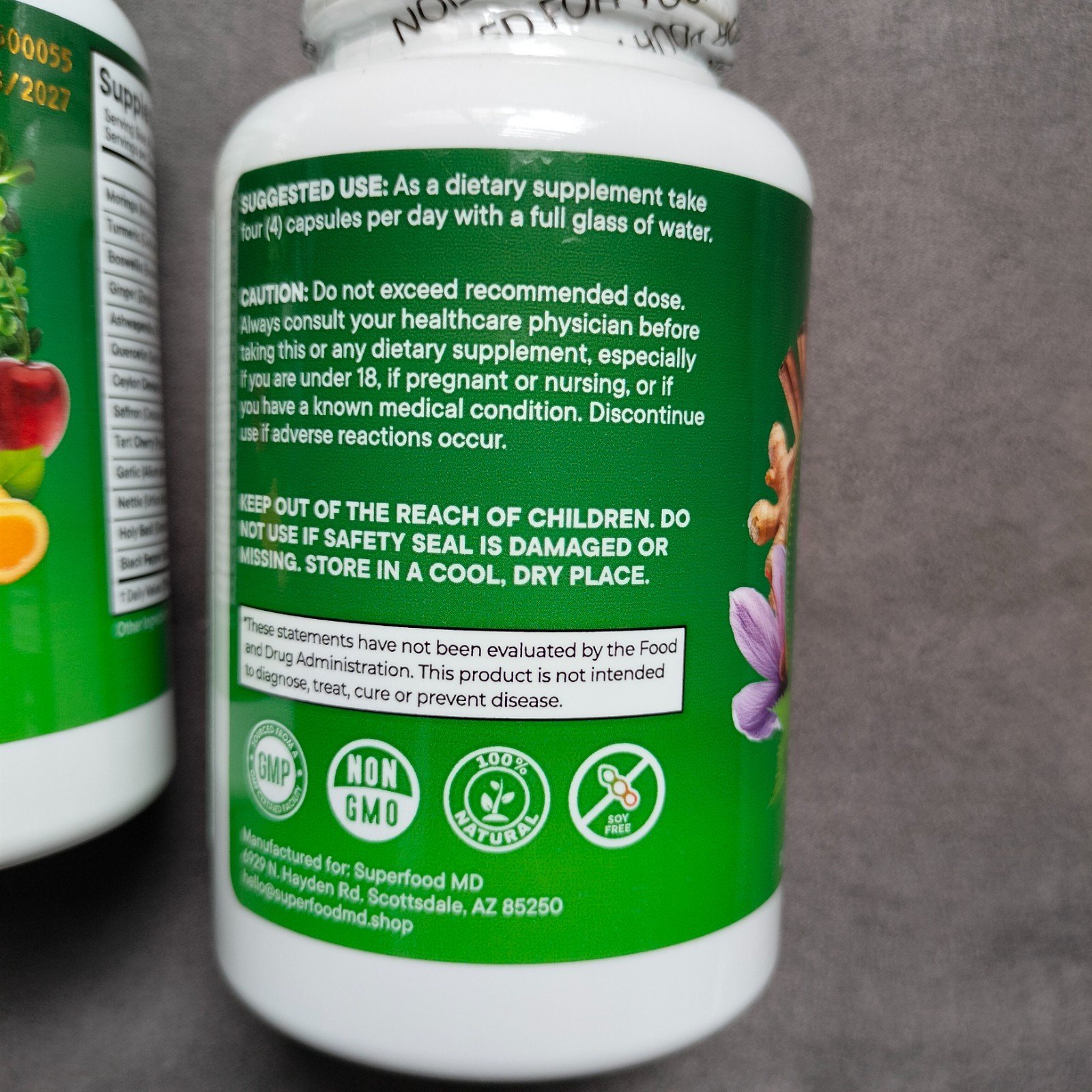 new pair of Superfood MD Moringa Supplement Turmeric Ginger 120 Caps Exp.03.2027