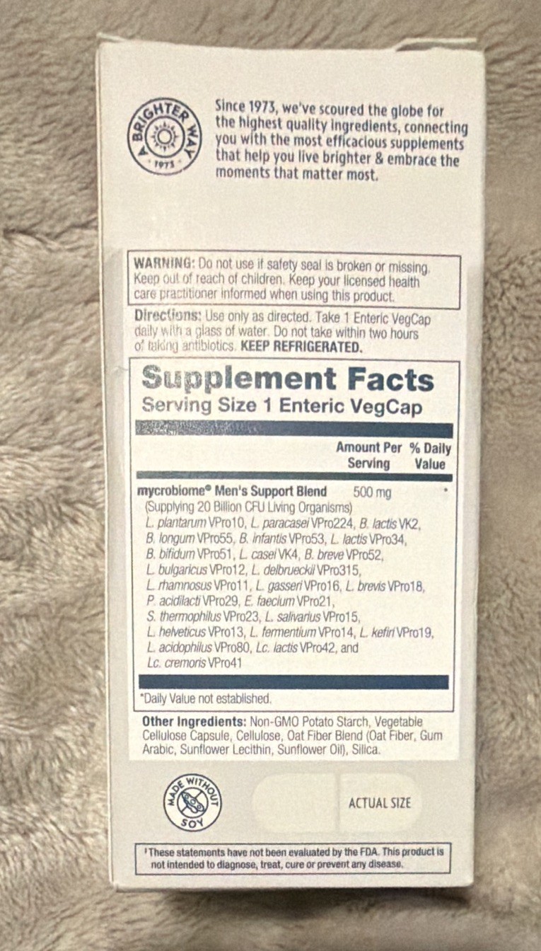 Solaray Mycrobiome Men’s Probiotic + Prebiotic 20B Vegan Gluten-Free 30 ct