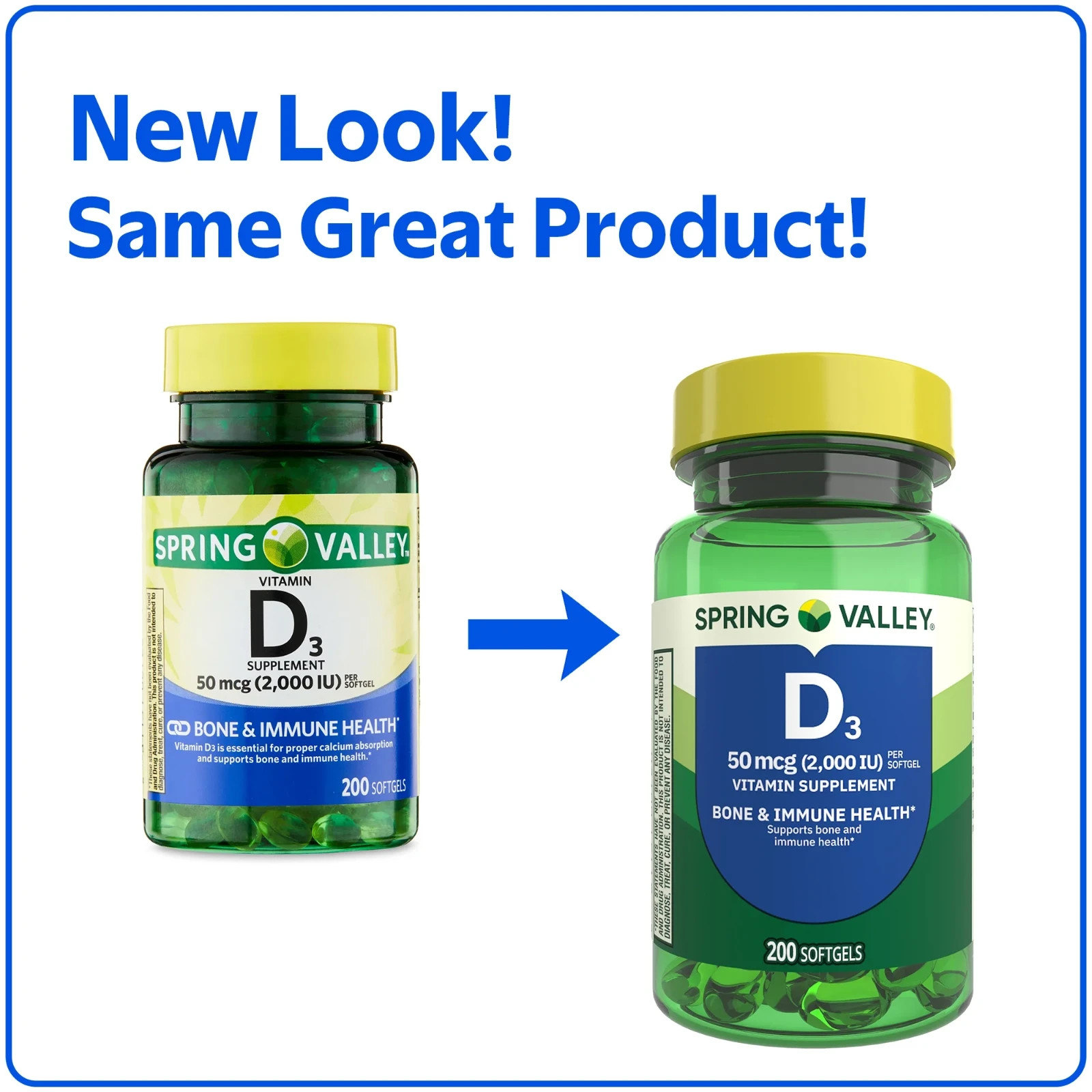 Spring Valley Vitamin D3 2000 IU (50 mcg) Softgels, Bone & Immune Support, 200 C
