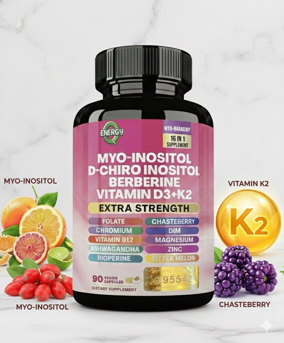 EnergyQ Myo-Inositol, D-Chiro Inositol, Berberine, D3 K2, Extra Strength, 90
