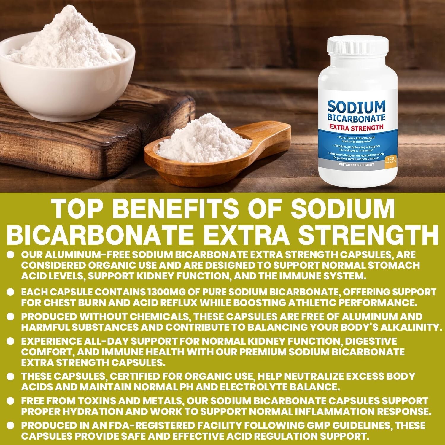 Sodium Bicarbonate Capsules Extra Strength Organic Use No Junk Tablet 1300 Mg