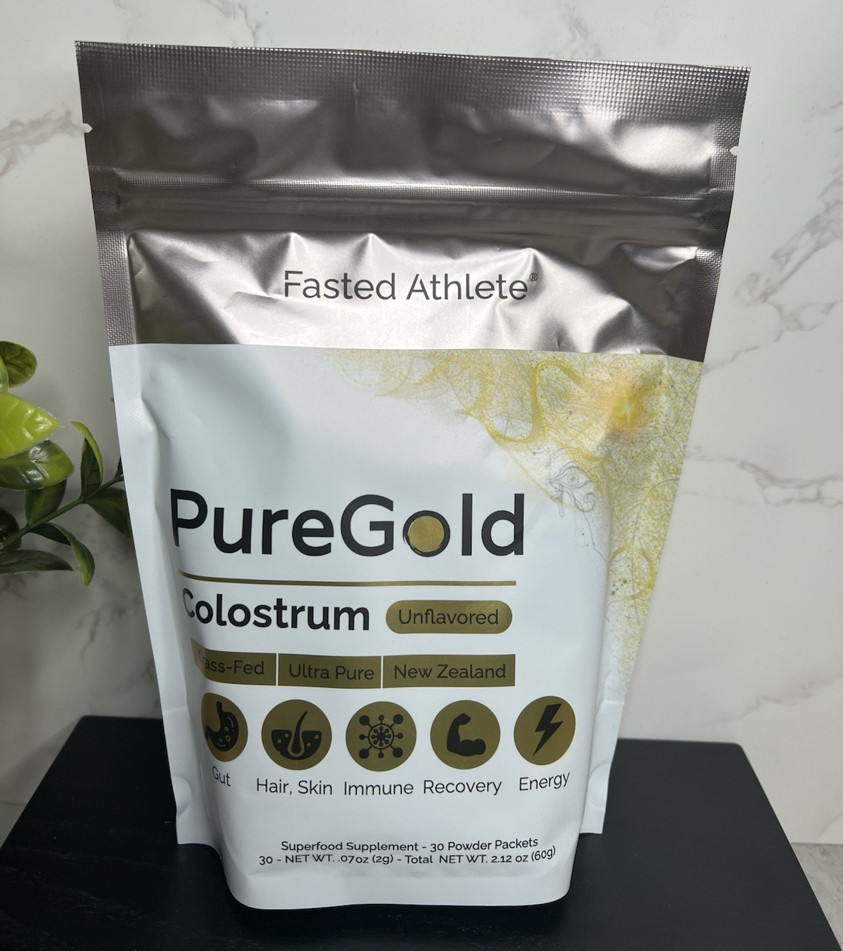 Fasted Athlete PureGold Colostrum Unflavored 30 Packets 60g Exp 10/2026