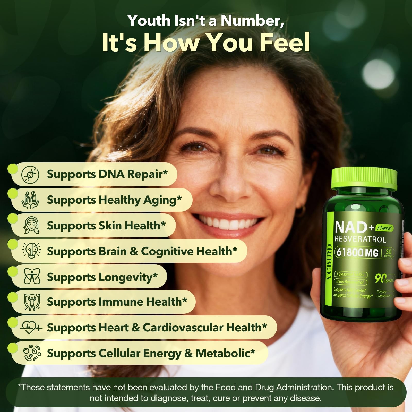 Nad Resveratrol Supplement 61800mg Per Bottle – 90 Count (Pack of 1), Green